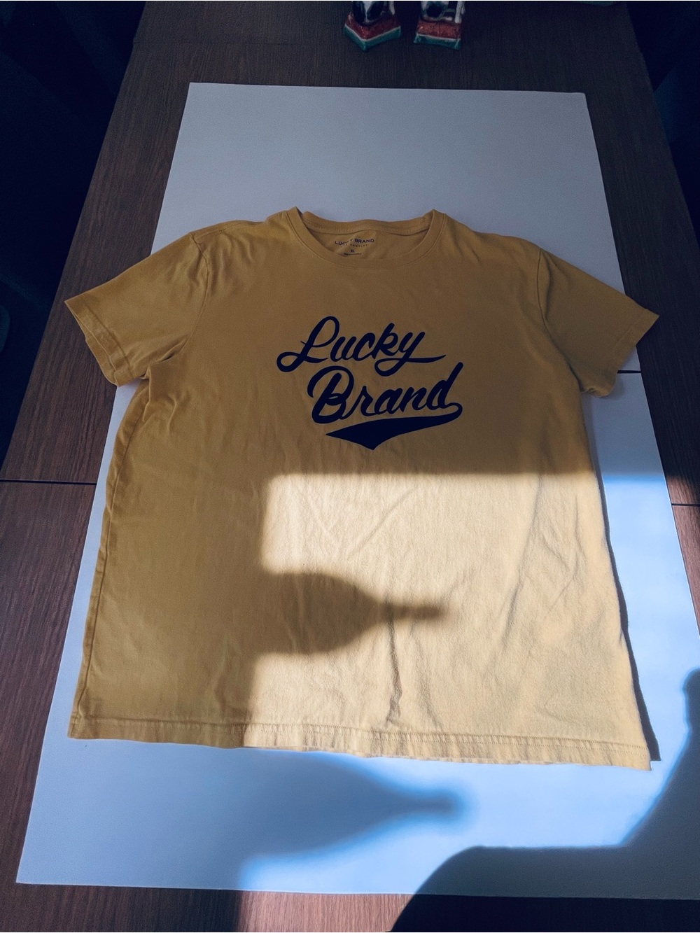 Lucky Brand Mustard Yellow Script Logo Tee